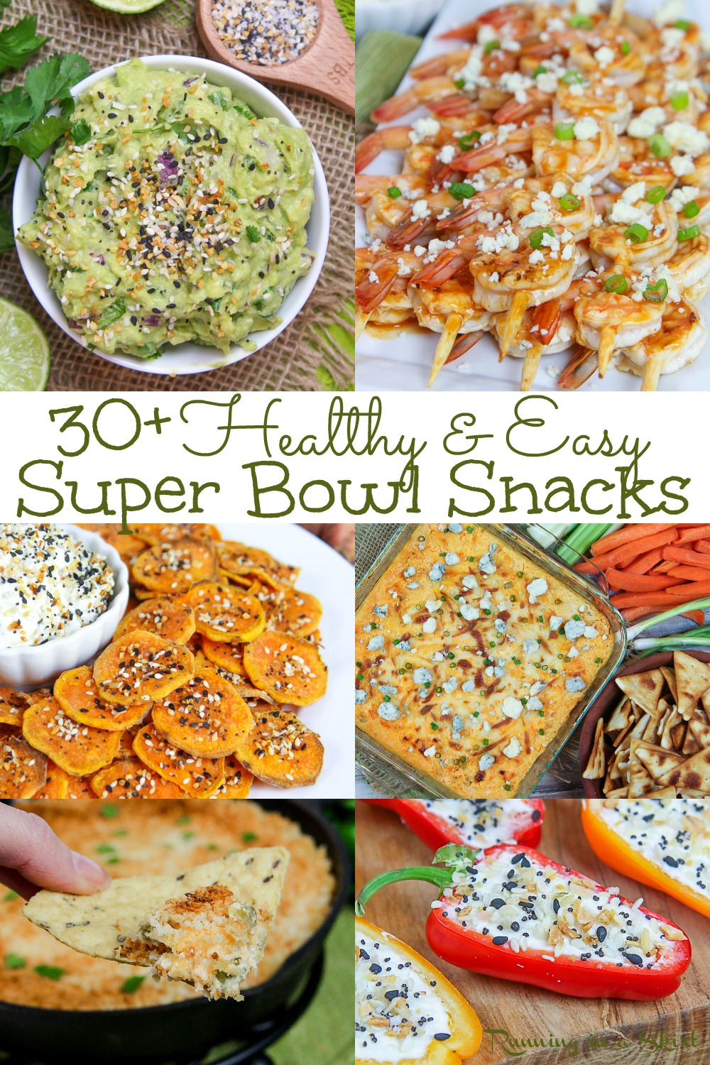 Healthy Super Bowl Snacks - Clean Eating, Vegan and Vegetarian options. These are game day recipes and party appetizer ideas you can actually feel good eating. The list is made up of clean eating vegetarian recipes with vegan - dairy free options. From appetizer, dips, sauces, treats and sweet options- this list has all the easy appetizers your need for your football party! / Running in a Skirt #superbowl #cleaneating #vegetarian #vegan #vegetariansuperbowl #healthysuperbowl via @juliewunder