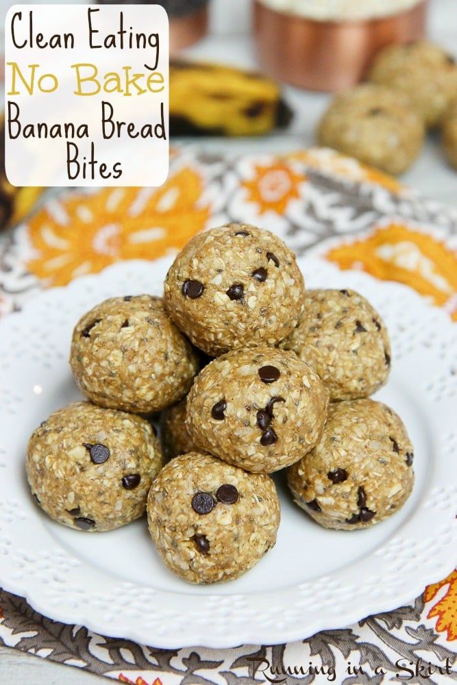 Healthy Clean Eating No Bake Banana Bread Bites recipe / Running in a Skirt