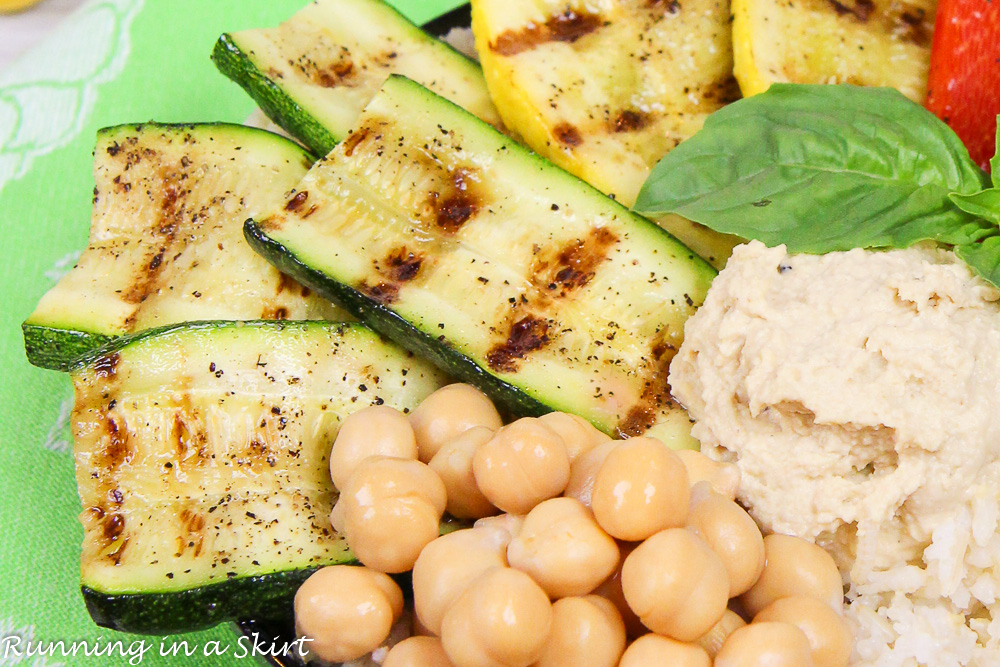 Grilled Vegetable Buddha Bowl recipe with homemade Lemon Tahini Dressing / Running in a Skirt