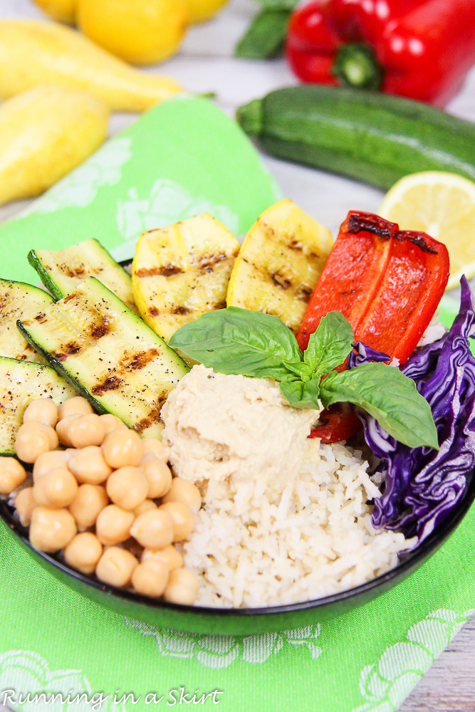 Grilled Vegetable Buddha Bowl recipe with homemade Lemon Tahini Dressing / Running in a Skirt