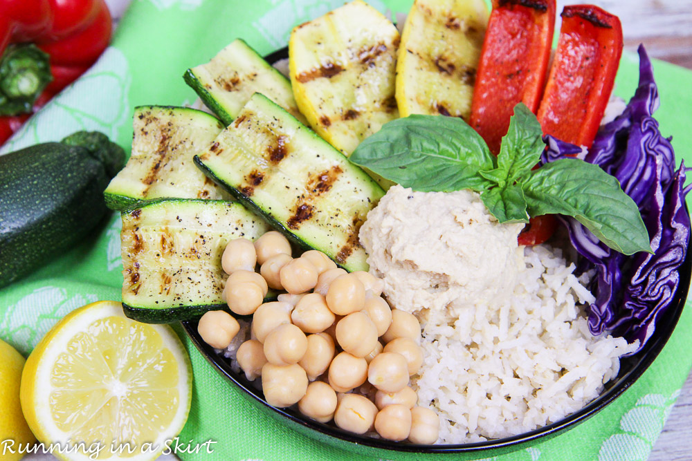 Grilled Vegetable Buddha Bowl recipe with homemade Lemon Tahini Dressing / Running in a Skirt