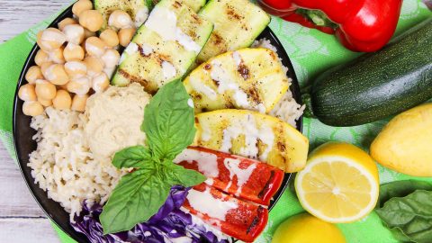 Grilled Vegetable Buddha Bowl recipe with homemade Lemon Tahini Dressing / Running in a Skirt