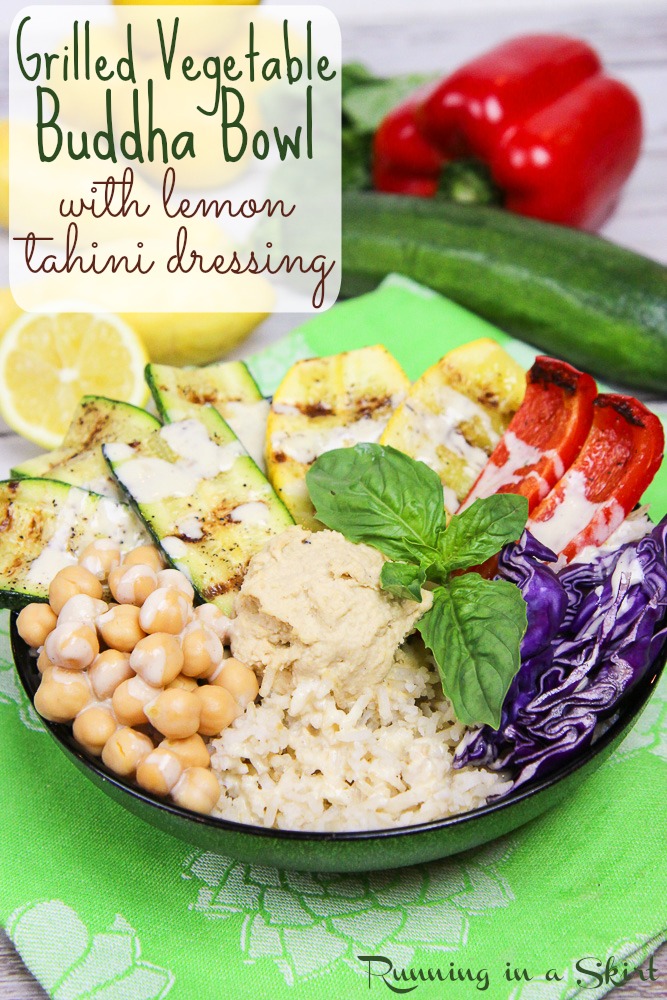 Grilled Vegetable Buddha Bowl recipe with homemade Lemon Tahini Dressing / Running in a Skirt