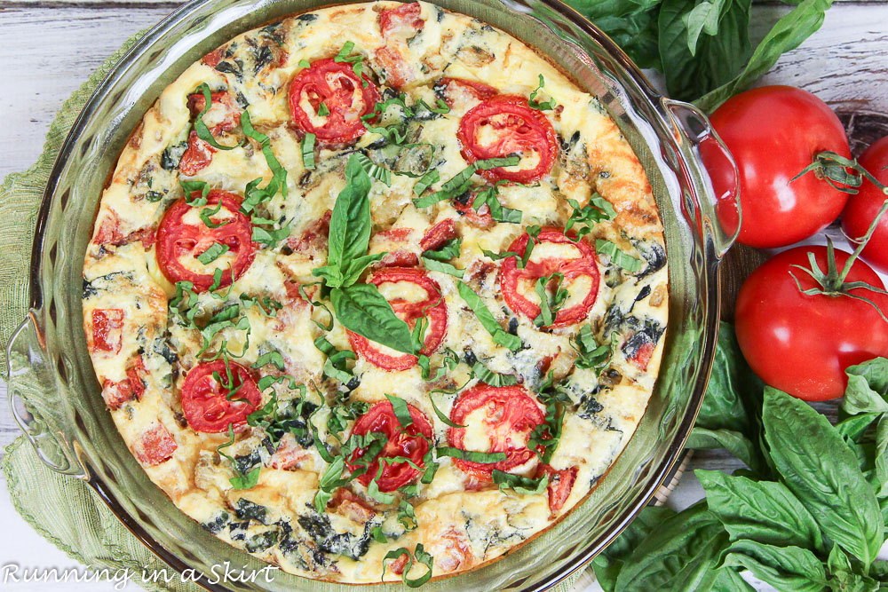 Easy Caprese Vegetarian Crustless Quiche recipe / Running in a Skirt