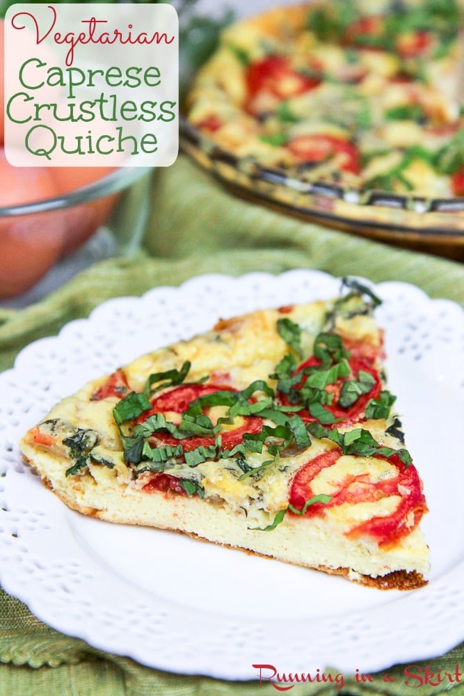 Easy Caprese Vegetarian Crustless Quiche recipe / Running in a Skirt