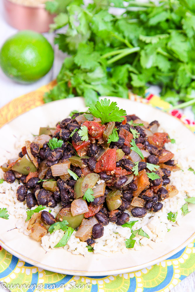 Vegan Easy Black Beans and Rice recipe - with Cilantro Lime Brown Rice / Running in a Skirt