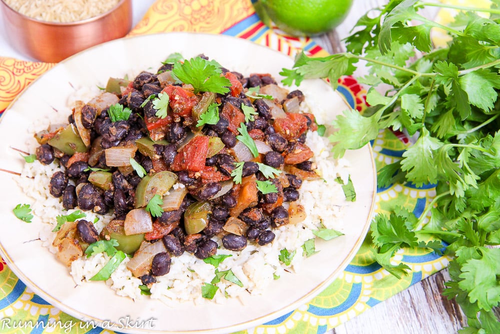 Vegan Easy Black Beans and Rice recipe - with Cilantro Lime Brown Rice / Running in a Skirt