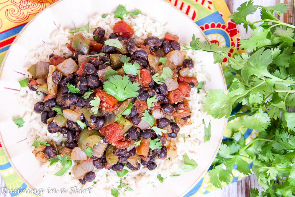 Vegan Easy Black Beans and Rice recipe - with Cilantro Lime Brown Rice / Running in a Skirt