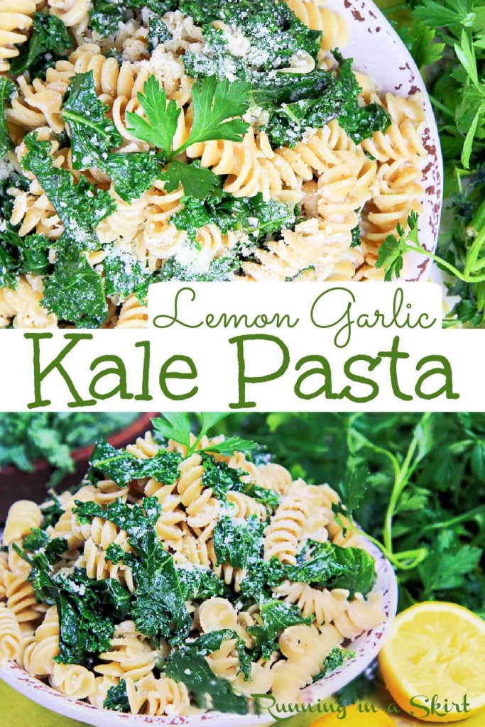 Pinterest pin collage for the kale pasta recipe.