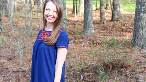 Navy Embroidered Dress/ Running in a Skirt