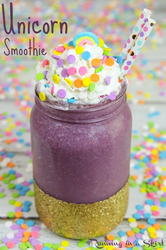 Healthy Unicorn Smoothie recipe -- fun Unicorn Drink! / Running in a Skirt