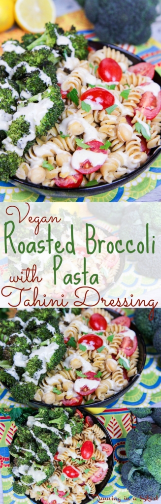 Healthy, Vegan Roasted Broccoli Pasta recipe with tahini dressing / Running in a Skirt