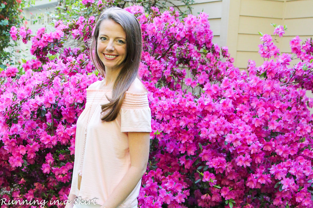 Pale Pink Cold Shoulder Skirt & White Jeans / Running in a Skirt