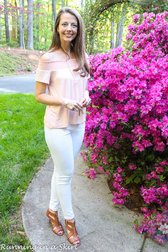 Pale Pink Cold Shoulder Skirt & White Jeans / Running in a Skirt