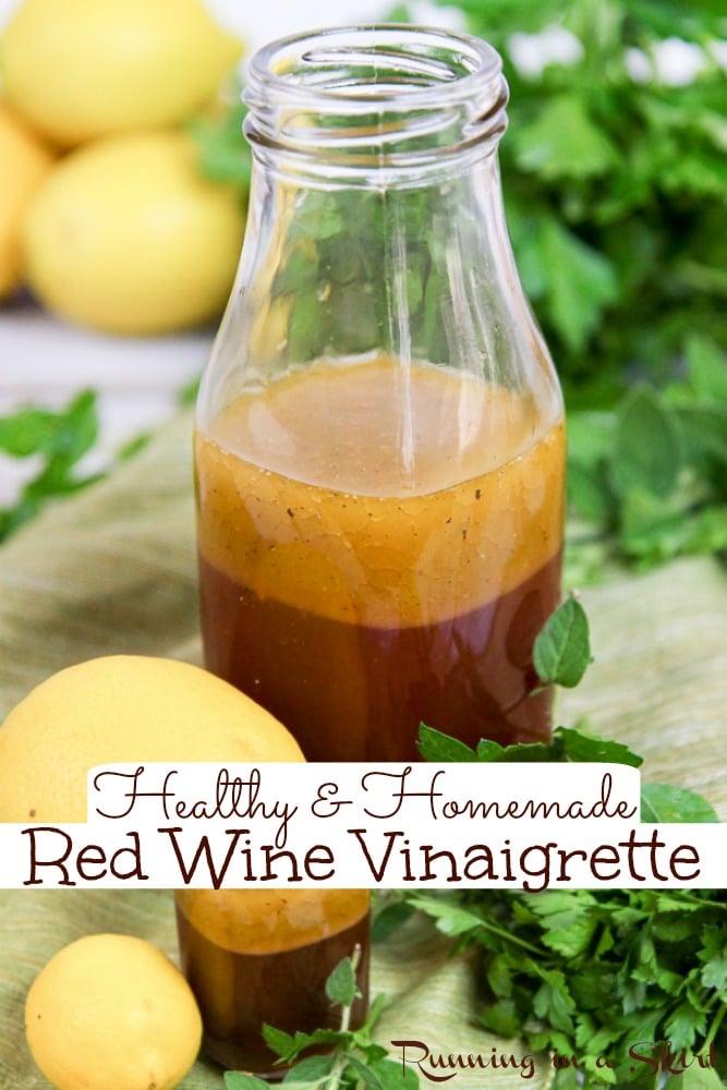 The Best Healthy Homemade Red Wine Vinaigrette dressing recipe. A simple, no sugar salad dressing recipe. Easy, simple, gluten-free and clean eating. Perfect for all kinds of fresh salads! / Running in a Skirt via @juliewunder