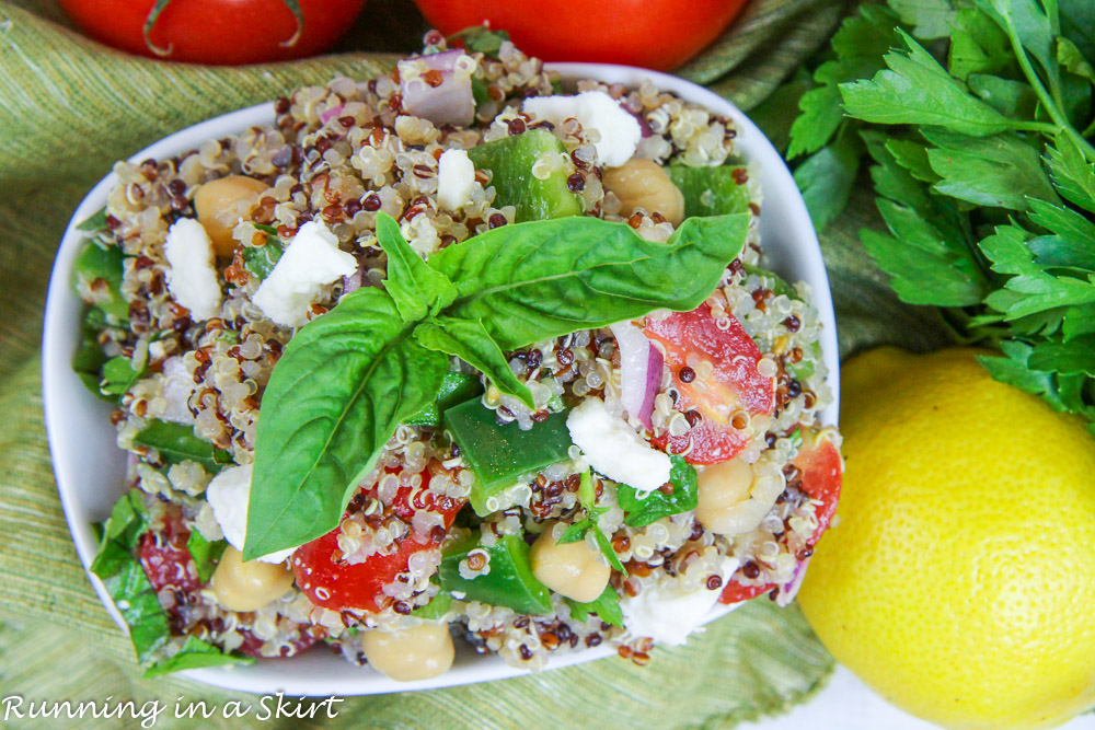 Mediterranean Quinoa Salad with chickpeas and feta.