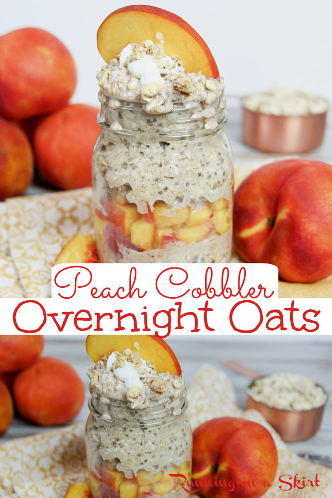 Peach Cobber Overnight Oats pinterest collage via @juliewunder