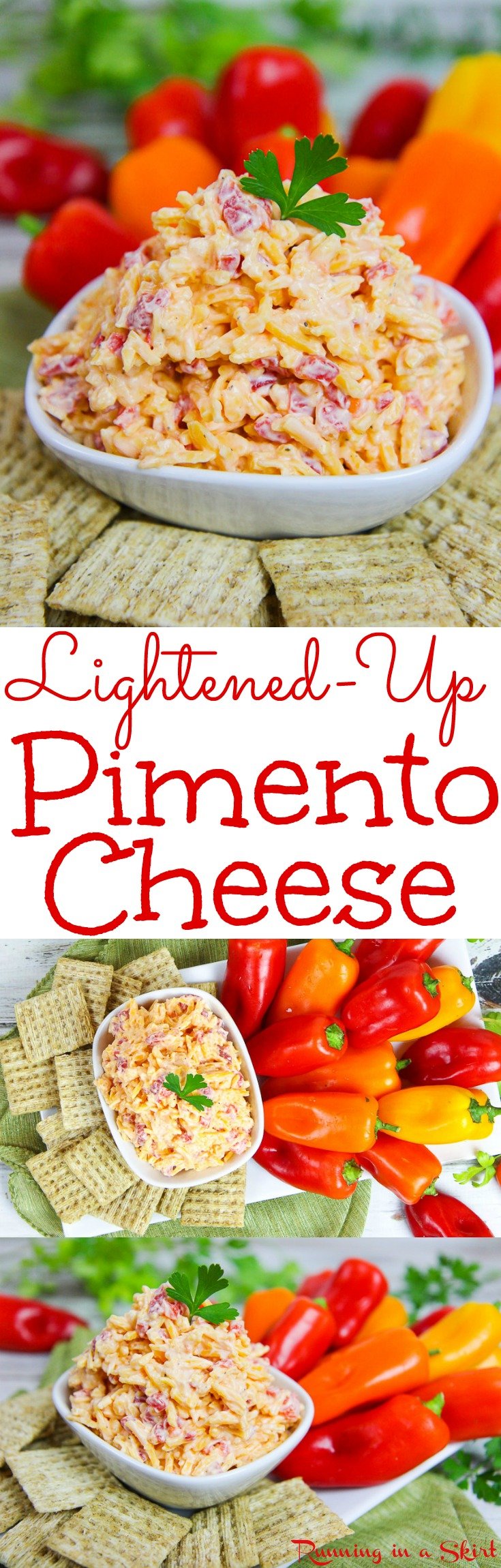 The Best Lightened-Up Homemade Southern Pimento Cheese recipe. A healthier, easy version of this spread or dip. Serve in a sandwich, on crackers or at a party! Uses greek yogurt and includes a no mayo version. / Running in a Skirt via @juliewunder