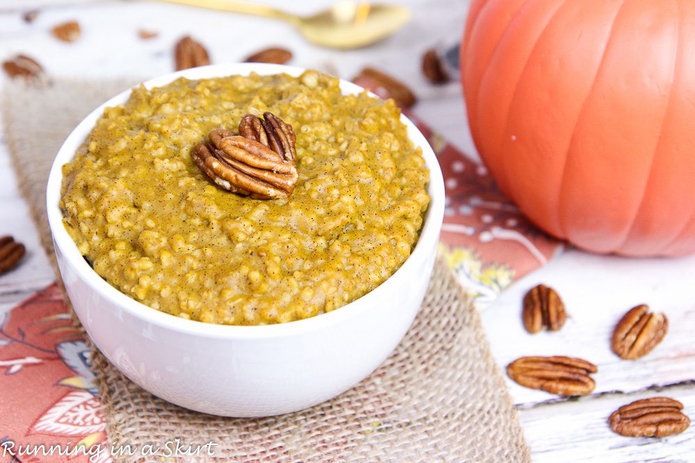 Crock Pot Pumpkin Pie Steel Cut Oatmeal recipe / Running in a Skirt