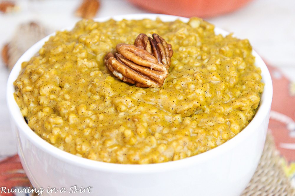 Crock Pot Pumpkin Pie Steel Cut Oatmeal recipe / Running in a Skirt