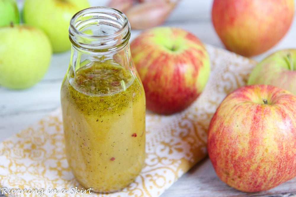 Apple Cider Vinaigrette Dressing with apples.