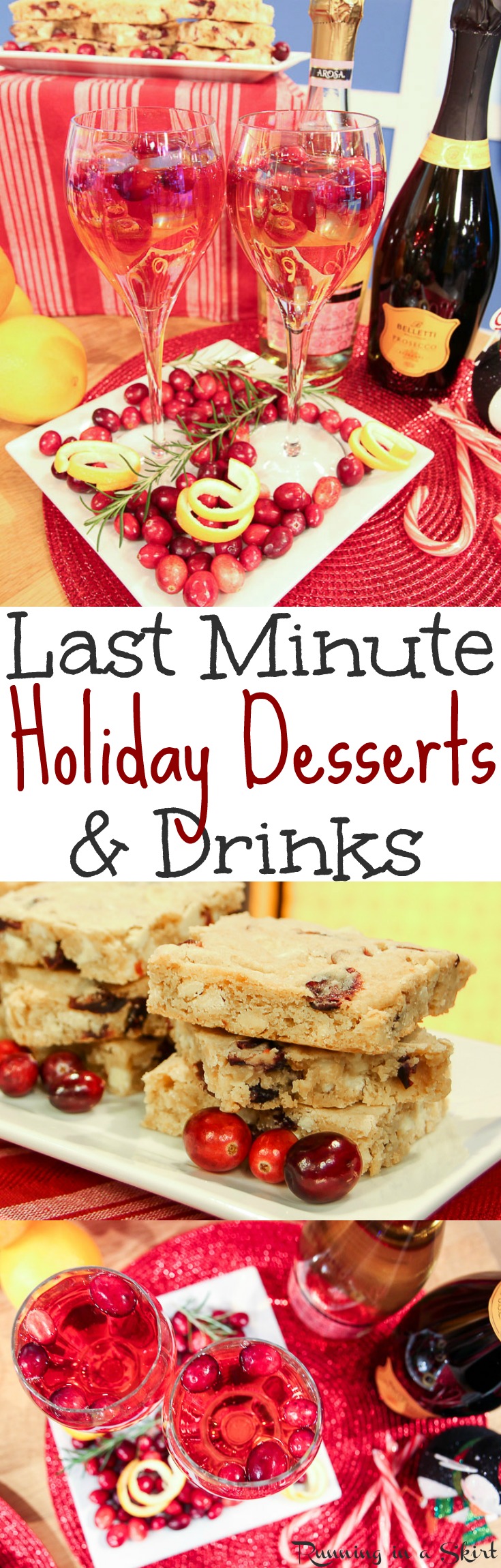 Last Minute Christmas Desserts & Drinks recipes for the holidays.  Budget friendly, fast, simple and easy ideas from ALDI.  These holiday desserts are great for a party or for a crowd.  Includes an easy recipe for White Chocolate Cranberry Blondies and the perfect holiday drink for adults. / Running in a Skirt #ALDIlove @aldiusa via @juliewunder