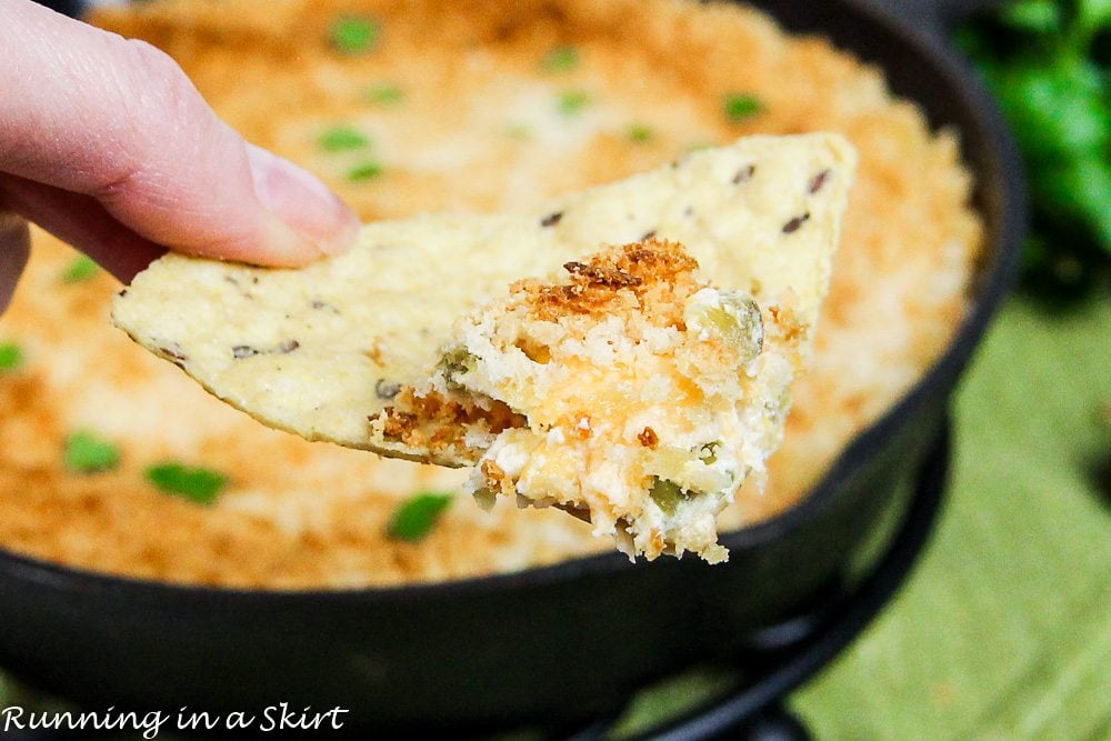 Jalapeno Popper Dip with Cheese on a cracker.