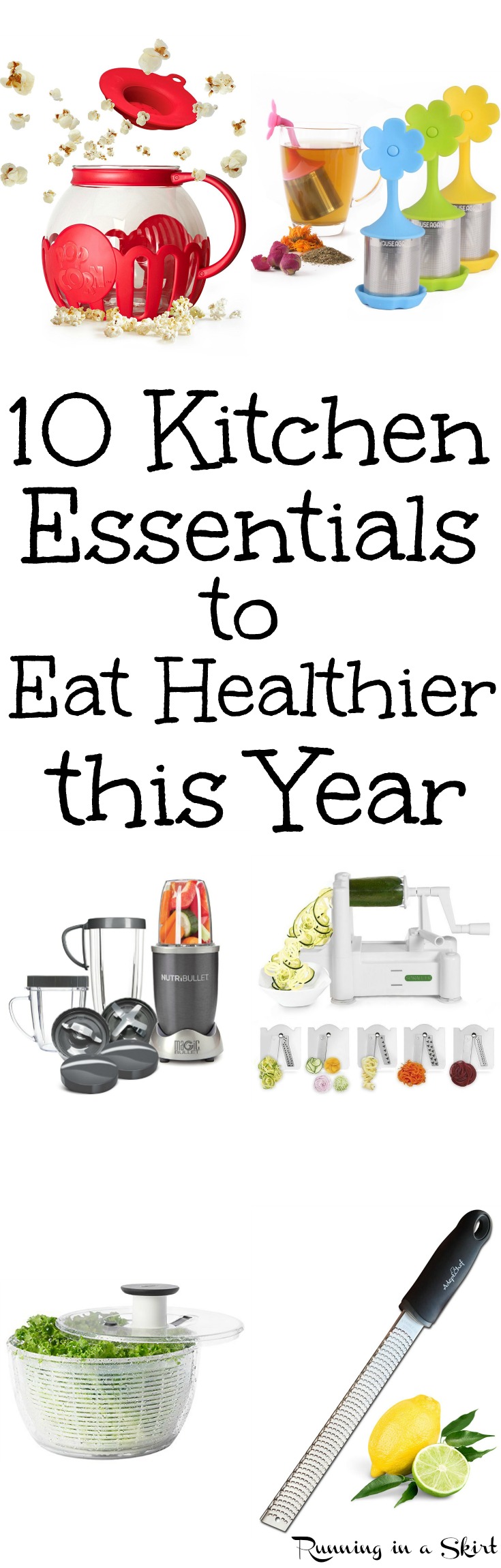 10 Healthy Kitchen Gadgets and Tools to Eat Healthier for Life.  These run ideas and products can make cooking easier and better for your health.  Great home tools for clean eating, cooking veggies, vegetable noodles for low carb diets and following recipe ideas. / Running in a Skirt via @juliewunder