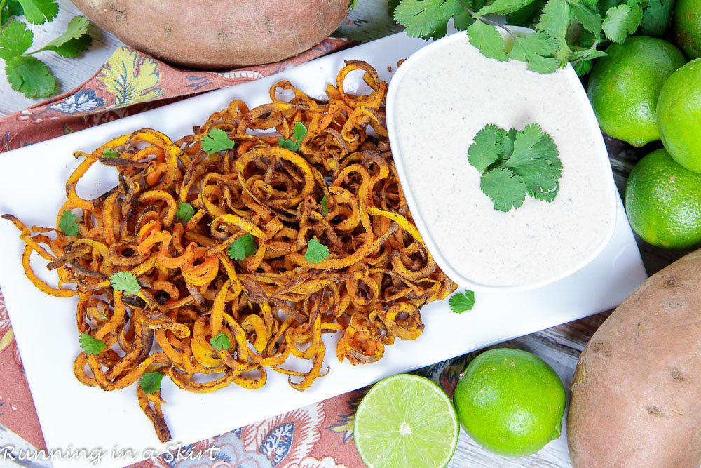 Overhead shot with lime, cilantro and sweet potato.