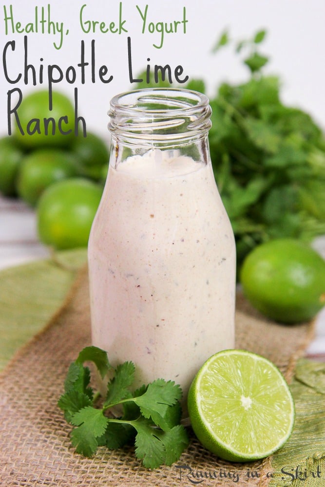 Bottle of Healthy Chipotle Lime Greek Yogurt Ranch with lime and ciltantro