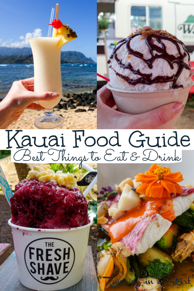 Best Kauai Eats - From restaurants, farmers' markets, food trucks, shave ice stands and awesome fruit (including Sugarloaf Pineapple & passion fruit)... these are the meals you must eat when you travel to Kauai, Hawaii. Includes breakfast, lunch and dinner ideas in Poipu and the North Shore. Whether you want cheap eats or fun elegant dinner, there are awesome suggestions. Great for foodies or honeymoons. / Running in a Skirt via @juliewunder