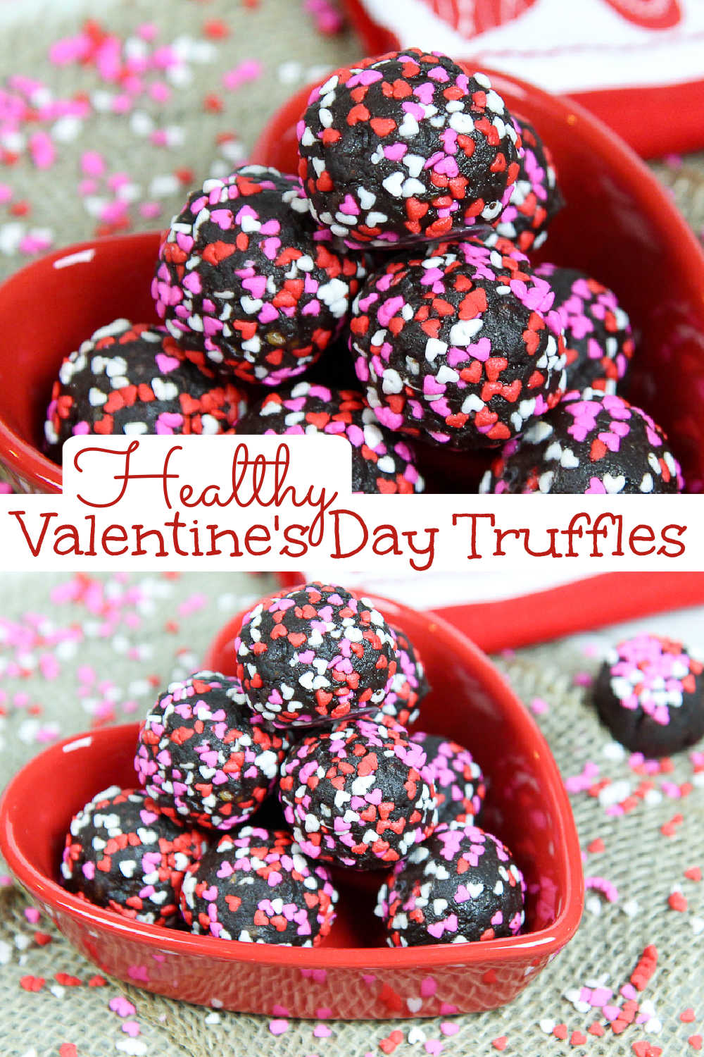 Clean Eating Healthy Chocolate & Date Truffles recipe for Valentine's Day. Only 4 Ingredients. The perfect easy, raw vegan energy bites dessert recipes! This dairy free treat is delicious and features almond butter or your favorite nut butter. / Running in a Skirt via @juliewunder
