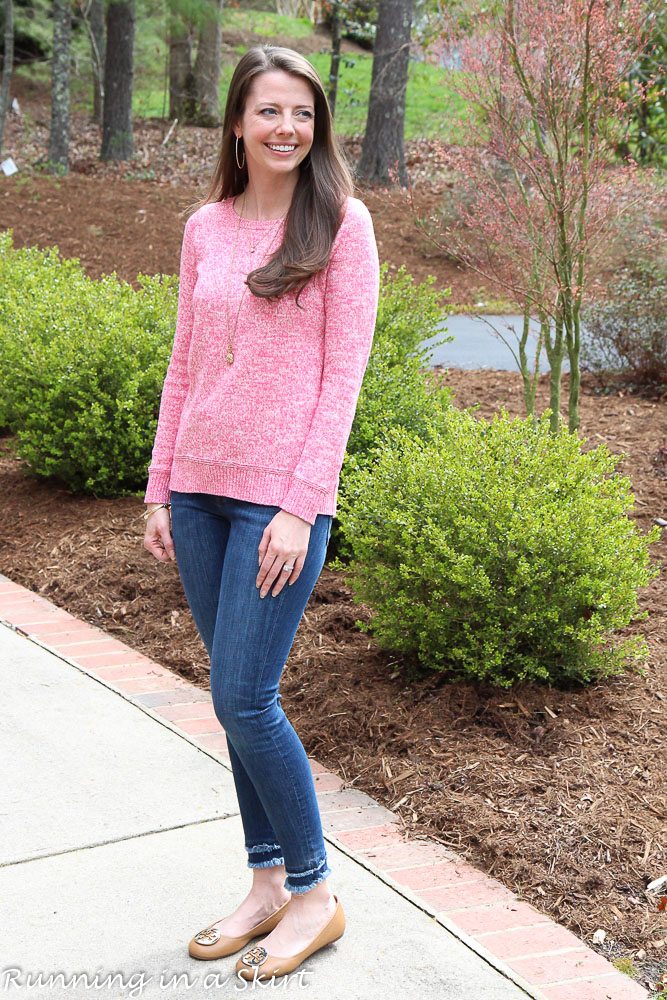 Cute pink sweater for spring from LOFT / Running in a Skirt via @juliewunder