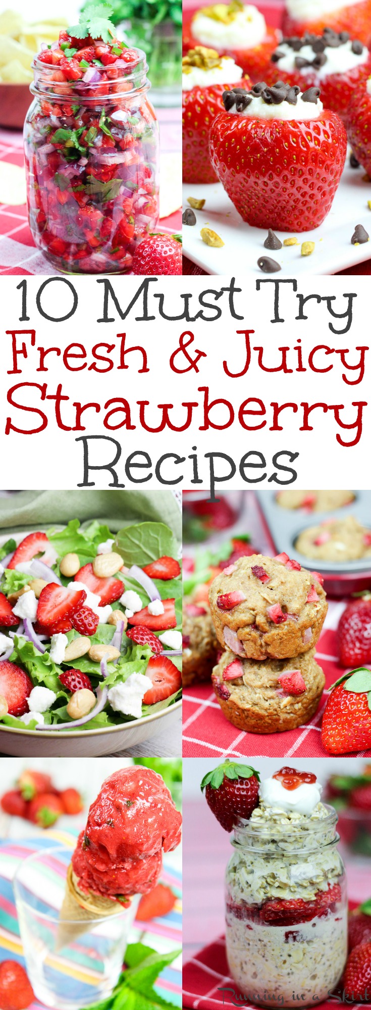 The Best Fresh & Juicy Strawberry Recipe - easy breakfast, dessert, snack, smoothie and salad ideas using berries!  These simple, clean eating homemade recipes will have you longing for summer.  Most recipes have no sugar.  Includes paleo, low carb, whole 30, gluten free, vegan & vegetarian options. / Running in a Skirt via @juliewunder