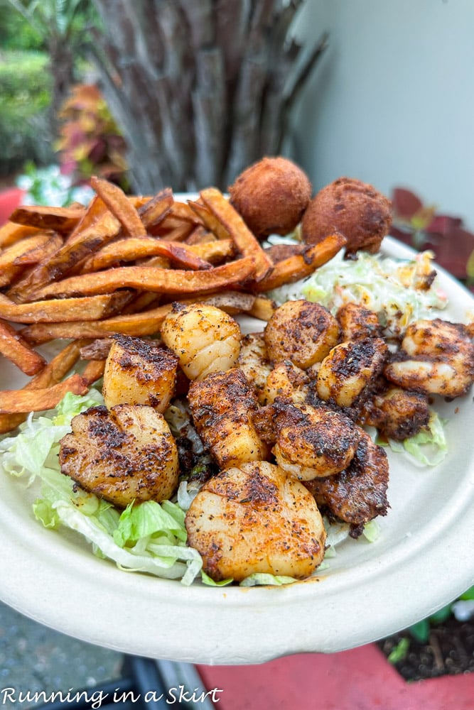 Marley's Shrimp and Burger Shack Blackened seafood platter.