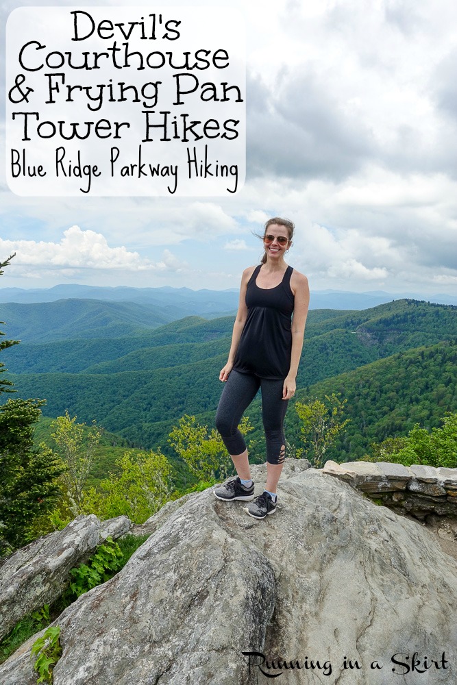 These 2 short Asheville Hikes are along the Blue Ridge Parkway near Asheville, NC with epic views - Devil's Courthouse Hike & Frying Pan Tower Hike!  Perfect for day trips.  Enjoy the NC Mountains from these beautiful spots for Blue Ridge Parkway hiking in North Carolina, USA.  / Running in a Skirt #hiking #asheville #hike #outdoors #blueridgeparkway #northcarolina #travel via @juliewunder