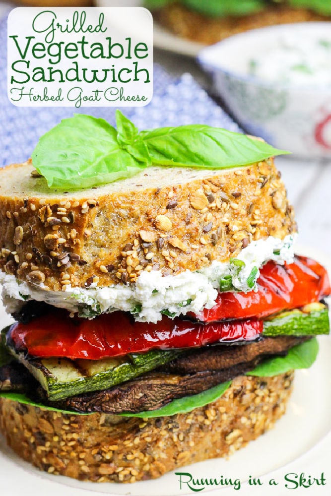 Grilled Vegetable Sandwich with Herbed Goat Cheese Pinterest Pin