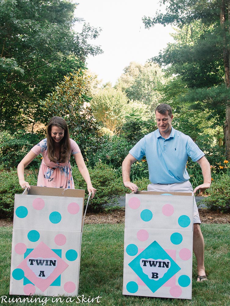 Twin gender reveal boxes almost open!
