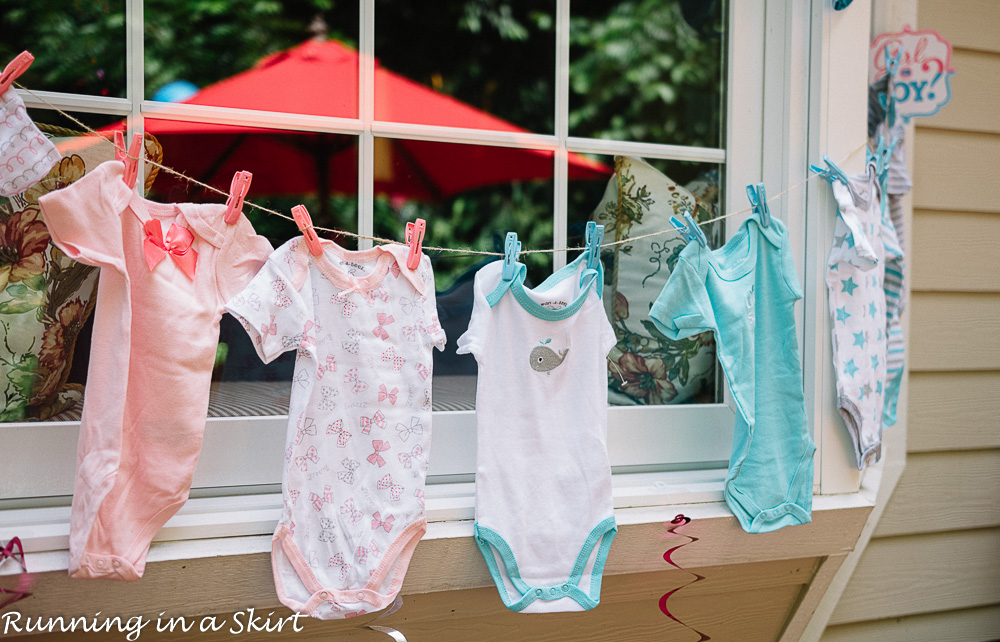 Baby clothes on a string.