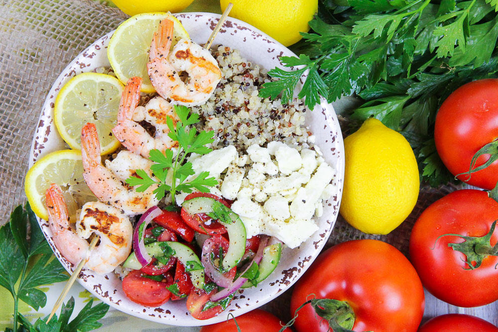 Mediterranean Grilled Shrimp Skewers Bowl recipe