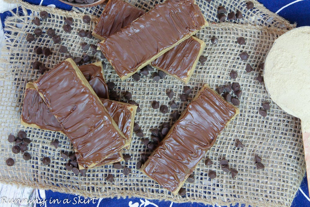 A pile of no bake peanut butter protein bars.
