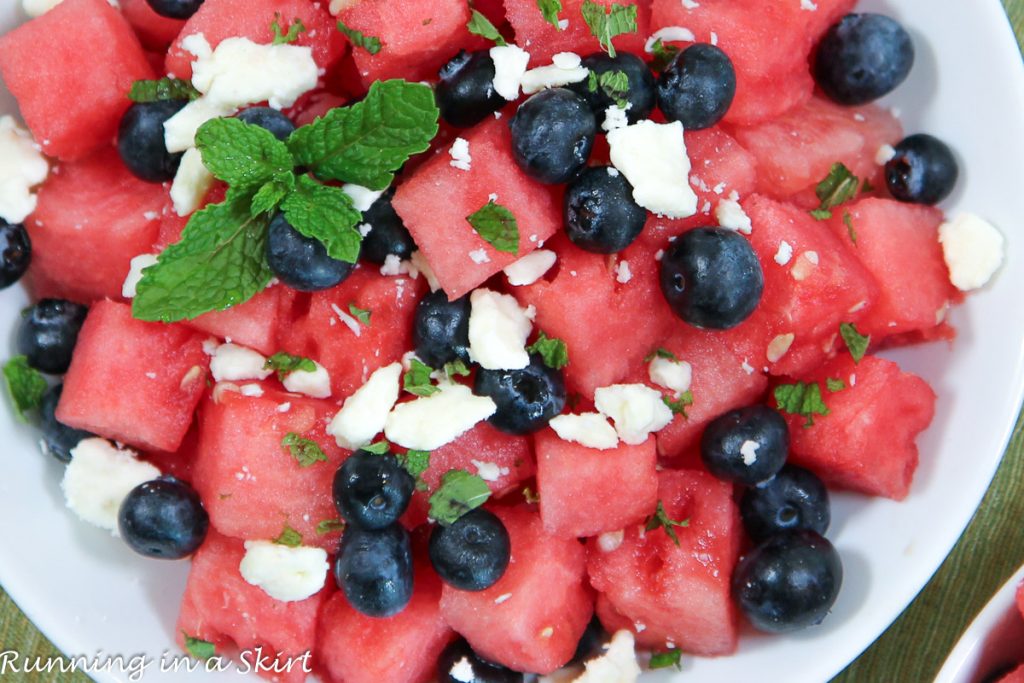 Watermelon Blueberry Salad with Feta overhead.
