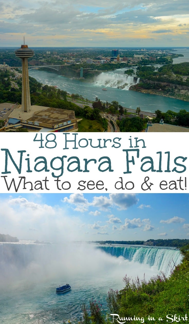 Things to Do in Niagara Falls Canada with 48 Hours - what do see, do & eat!  Tips and itinerary for restaurants, photography, most popular attractions (including the Journey Behind the Falls and the Hornblower / Maid of the Mist boat ride, Whirlpool, and White Water Walk.)  Also includes Niagara-on-the-lake.  This is one of the prettiest natural wonders of the world! / Running in a Skirt #niagarafalls #niagara #waterfalls #travel #adventure via @juliewunder