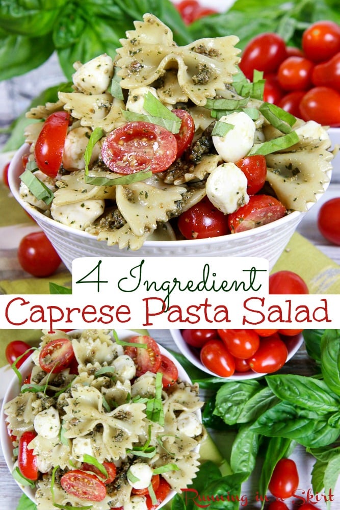 Caprese Pasta Salad with pesto - 4 Ingredient Pasta Salad Pinterest Collage Pin