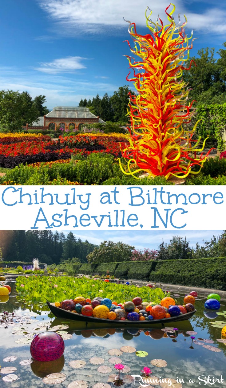 Chihuly at Biltmore in Asheville, NC - stunning photography of the Biltmore Estate Gardens during the Dave Chihuly exhibit.  Includes tips for a visit to explore the grounds.  Put this on your bucket lists! / Running in a Skirt #asheville #nc #travel #wnc #chihuly #art #gardens via @juliewunder