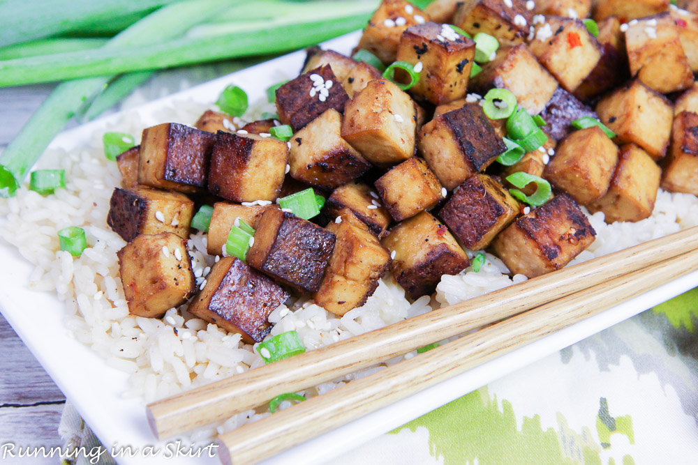 Crispy Asian Baked Tofu recipe close up.