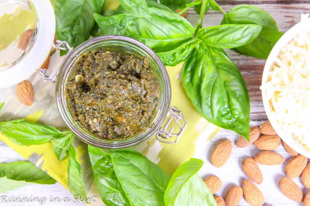 Basil, almonds and cheese.