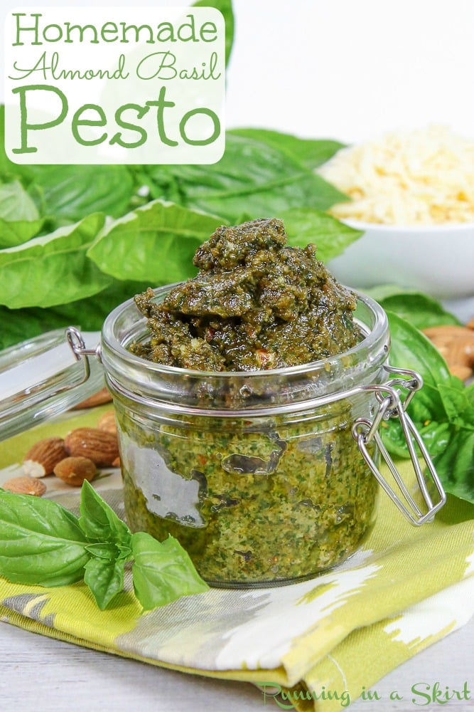 Homemade Basil Almond Pesto pinterest pin.