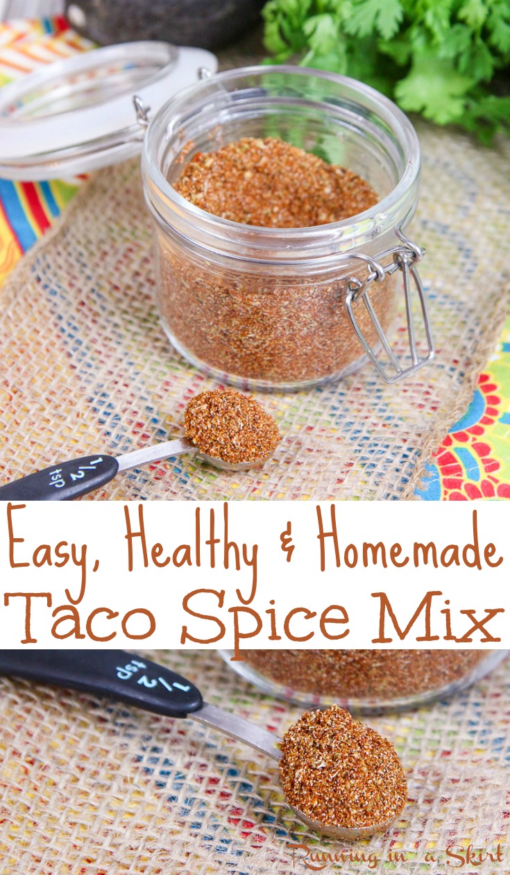 DIY Mexican Spice Mix recipe - the best taco seasoning! This Mexican spice blend uses chili powder, garlic powder and the perfect seasoning mixes for recipes like tacos, black beans, enchiladas or fajitas. No salt or sugar. Gluten free, vegan and vegetarian. / Running in a Skirt #recipe #healthy #spices #cleaneating via @juliewunder