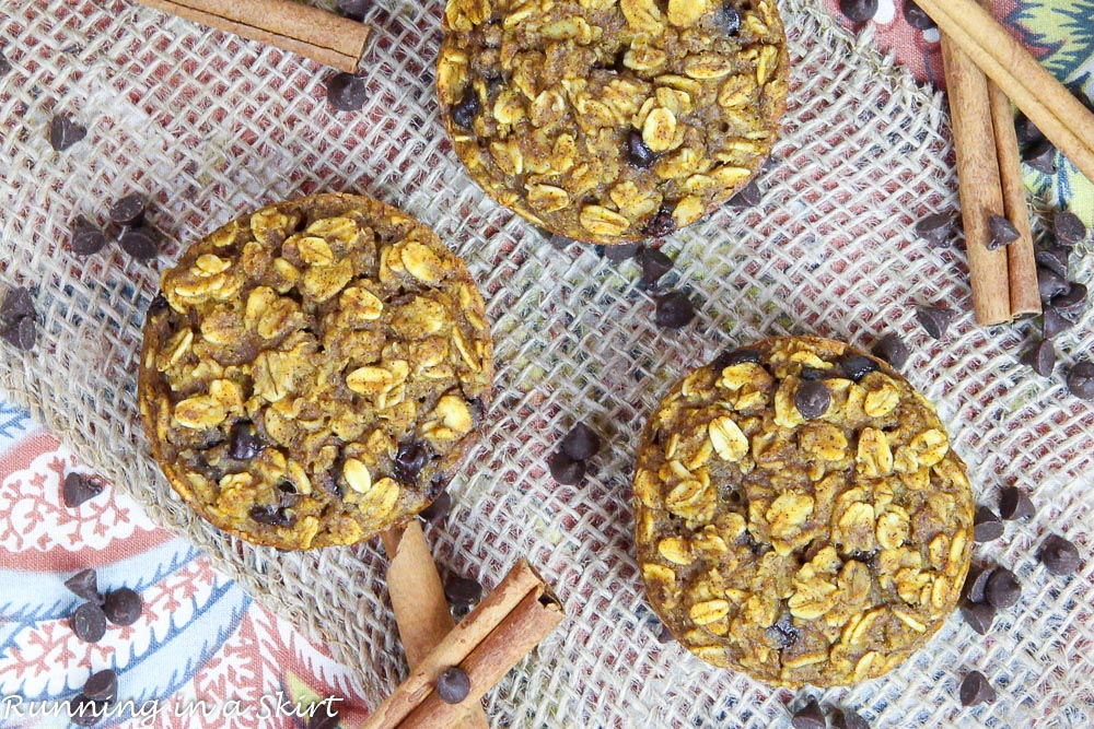 Overhead shot of the Pumpkin Baked Oatmeal Cups on a napkin.